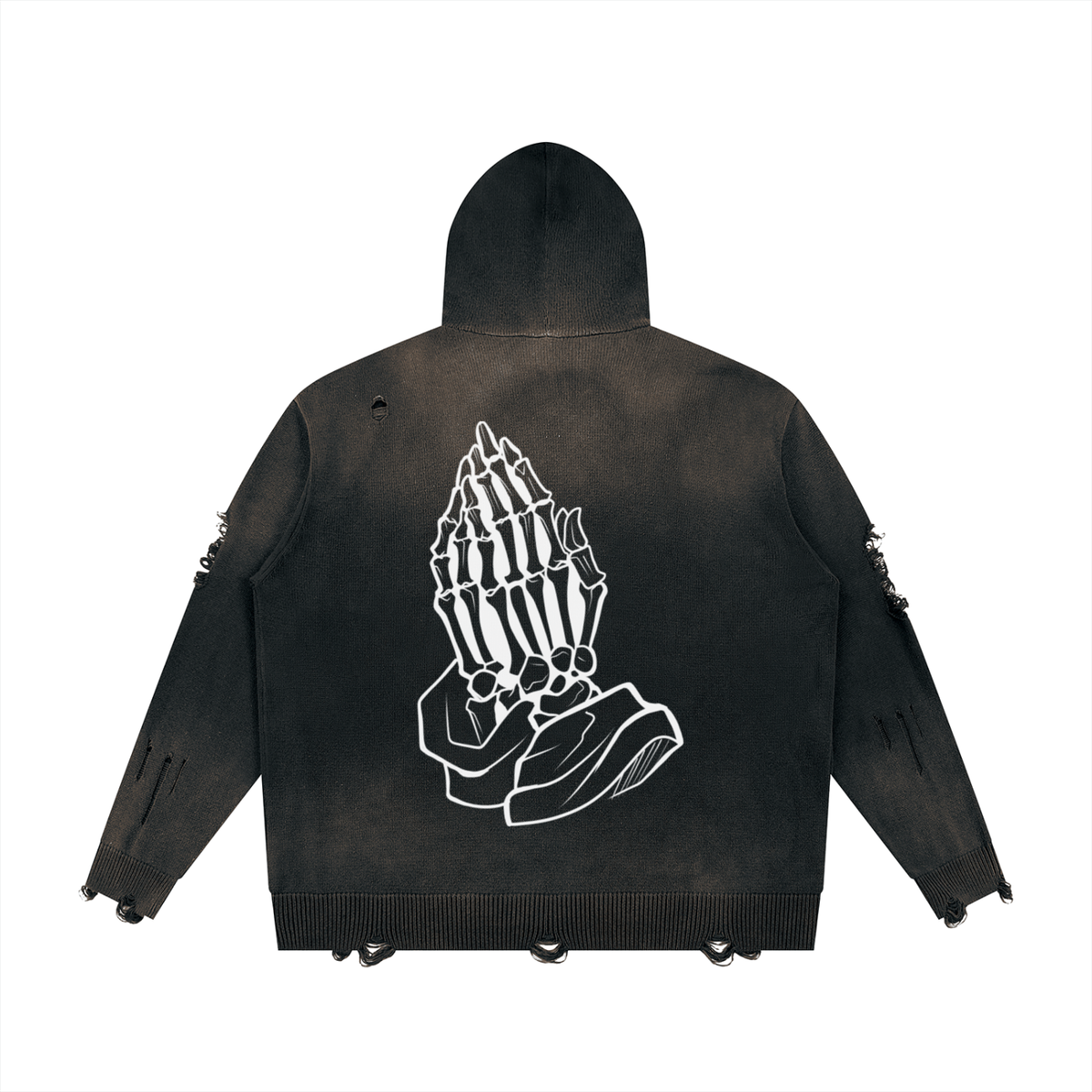 "Dead Prayers" Distressed Full Zip Hoodie