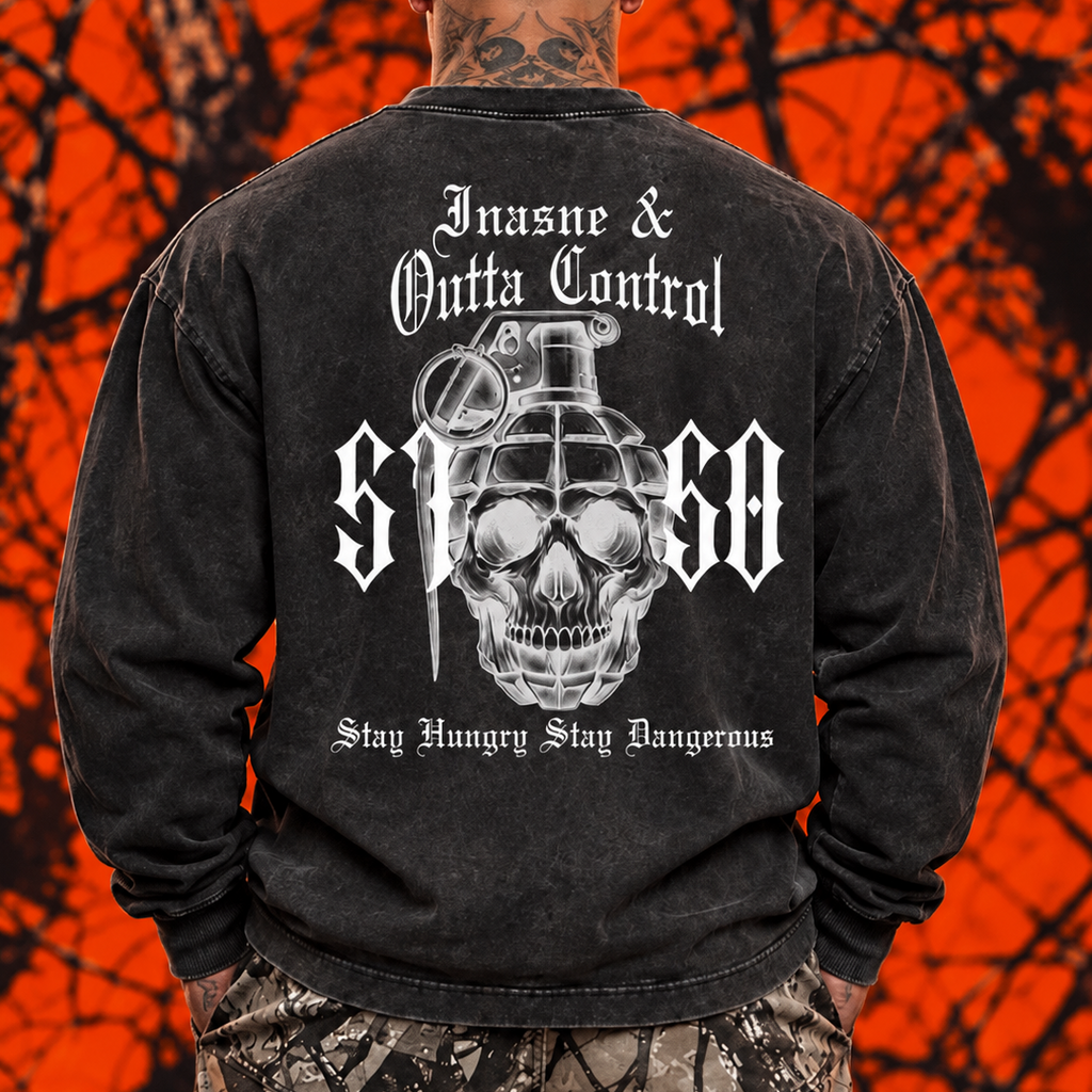 "5150" Snow Washed Frayed Edge Long Sleeve Shirt