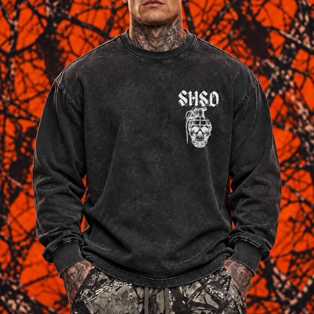 "5150" Snow Washed Frayed Edge Long Sleeve Shirt
