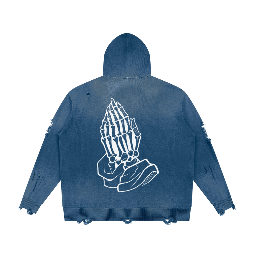 "Dead Prayers" Distressed Full Zip Hoodie
