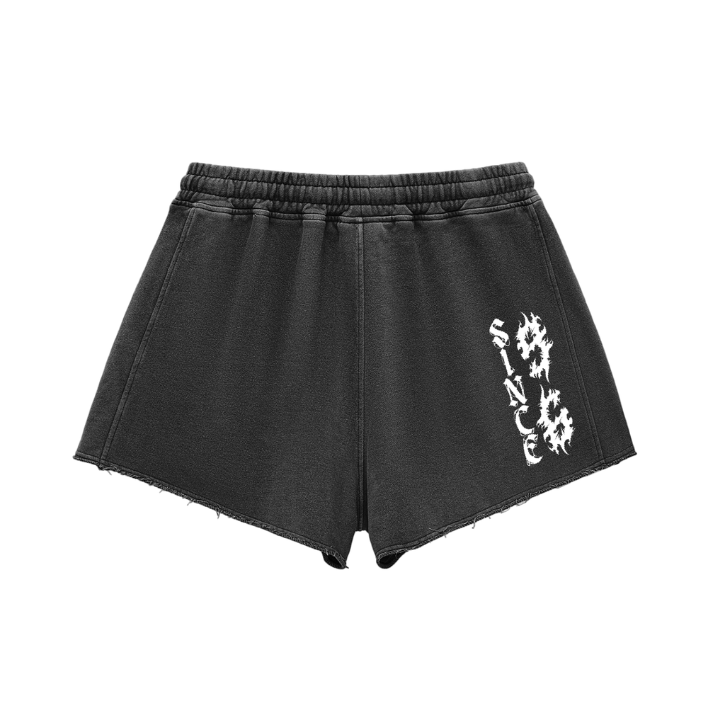 "96" Snow Washed Raw Edge Drawstring Shorts
