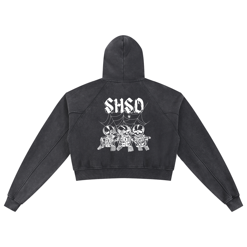 "Dead Friends" Snow Washed Crop Hoodie