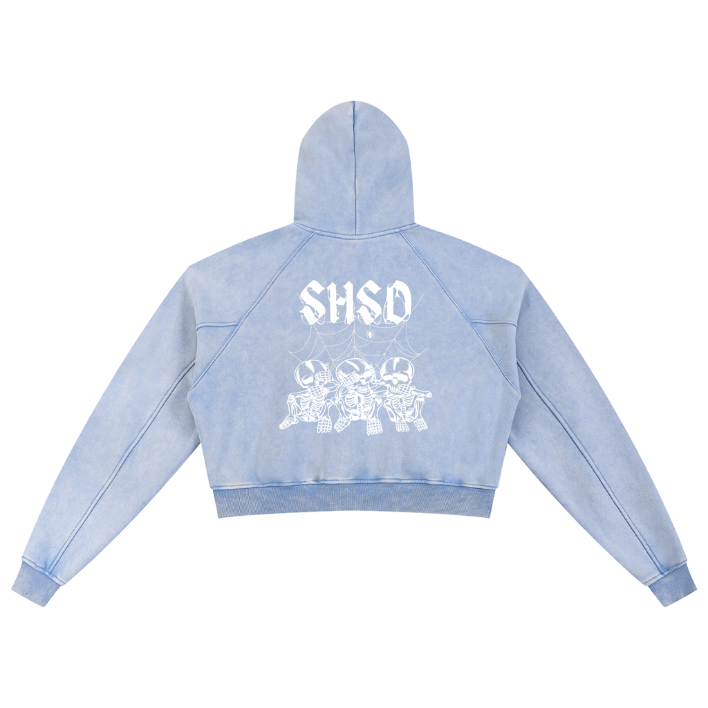 "Dead Friends" Snow Washed Crop Hoodie