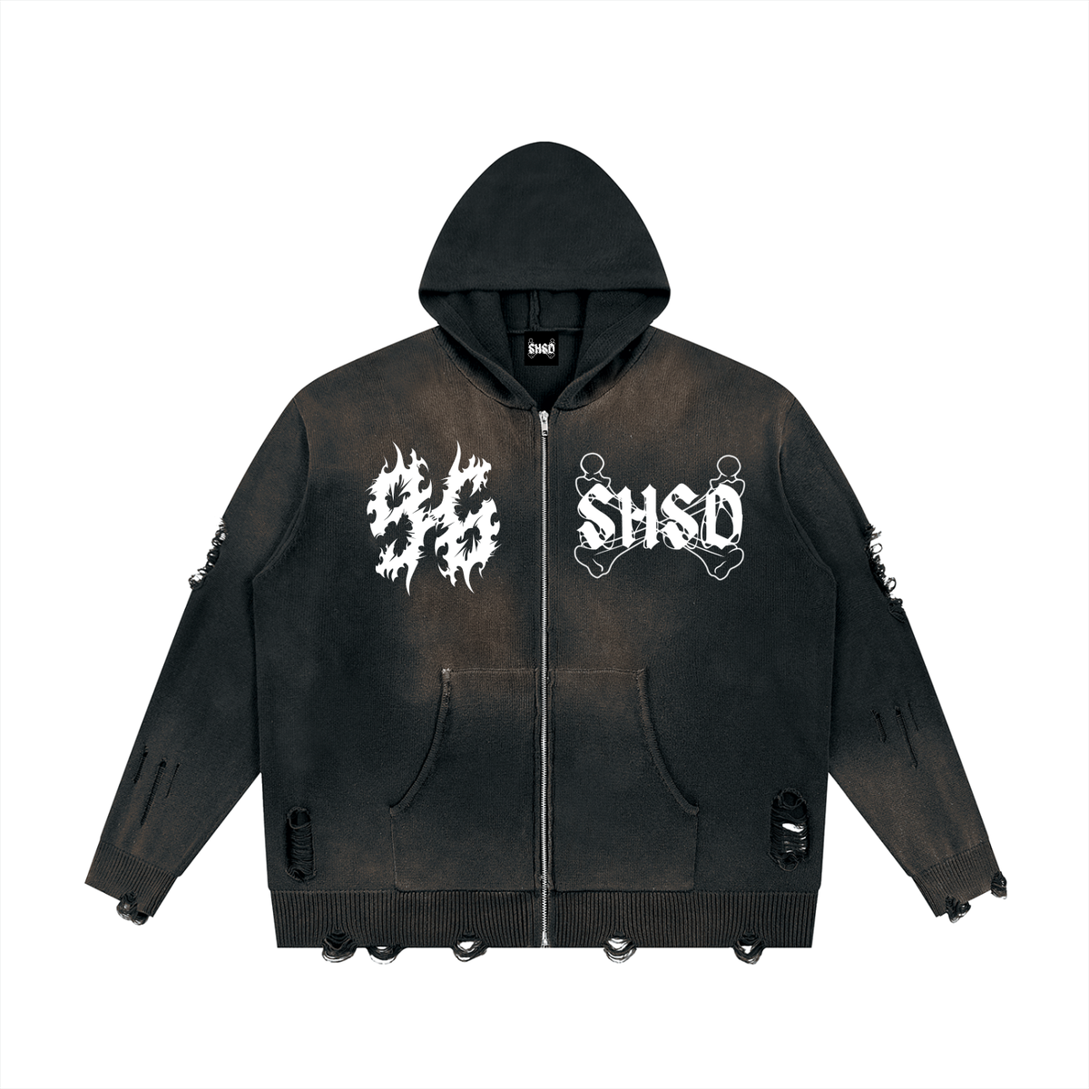 "Dead Prayers" Distressed Full Zip Hoodie