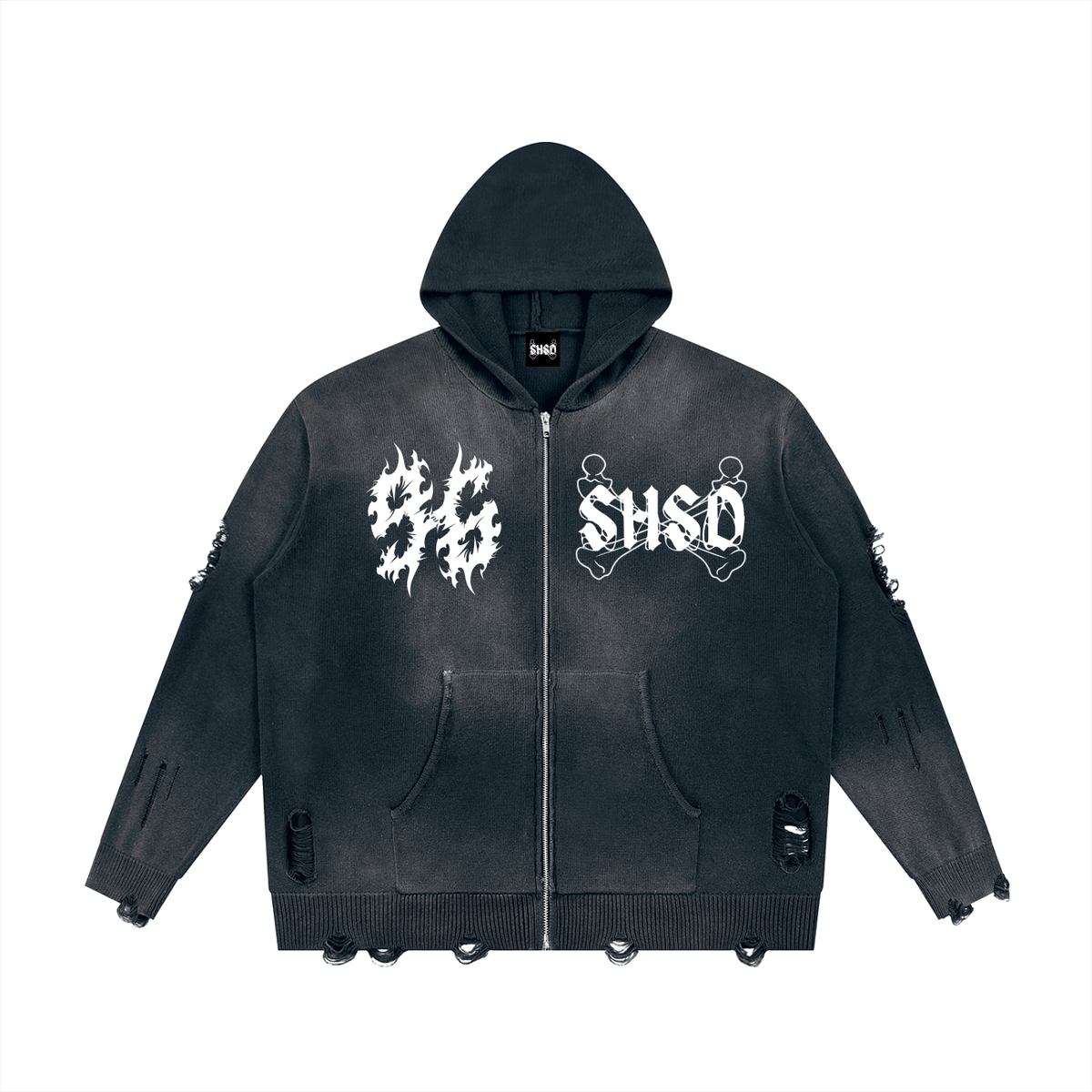 "Dead Prayers" Distressed Full Zip Hoodie