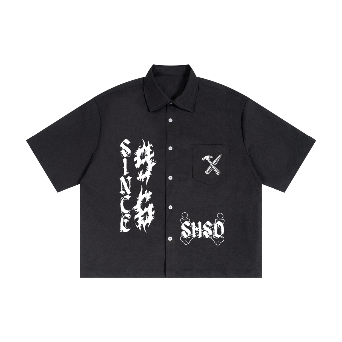 "Blackheart Mechanic" Boxy Short Sleeve Button Up Shirt