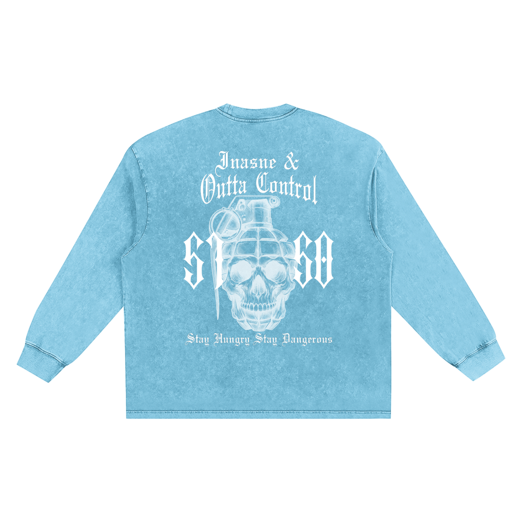 "5150" Snow Washed Frayed Edge Long Sleeve Shirt