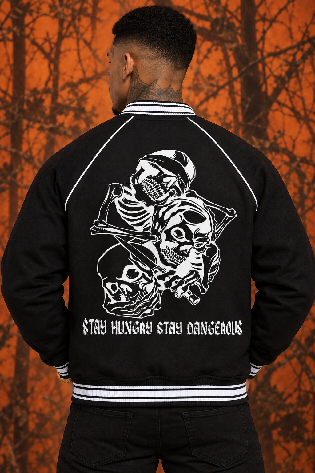 "Dead Soul" Trim Raglan Varsity Jacket