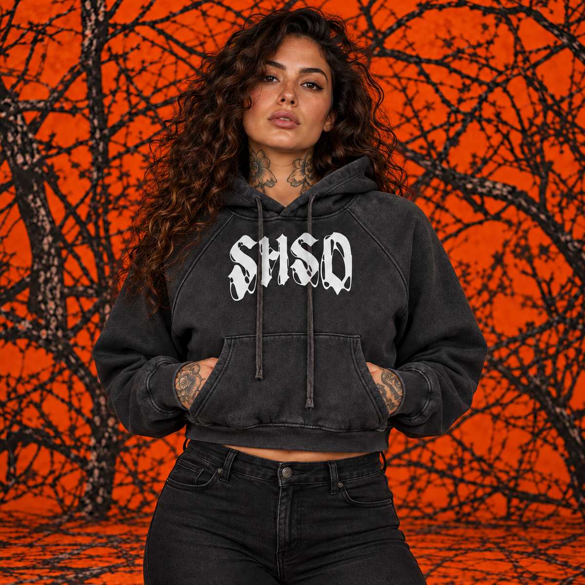 "Dead Friends" Snow Washed Crop Hoodie