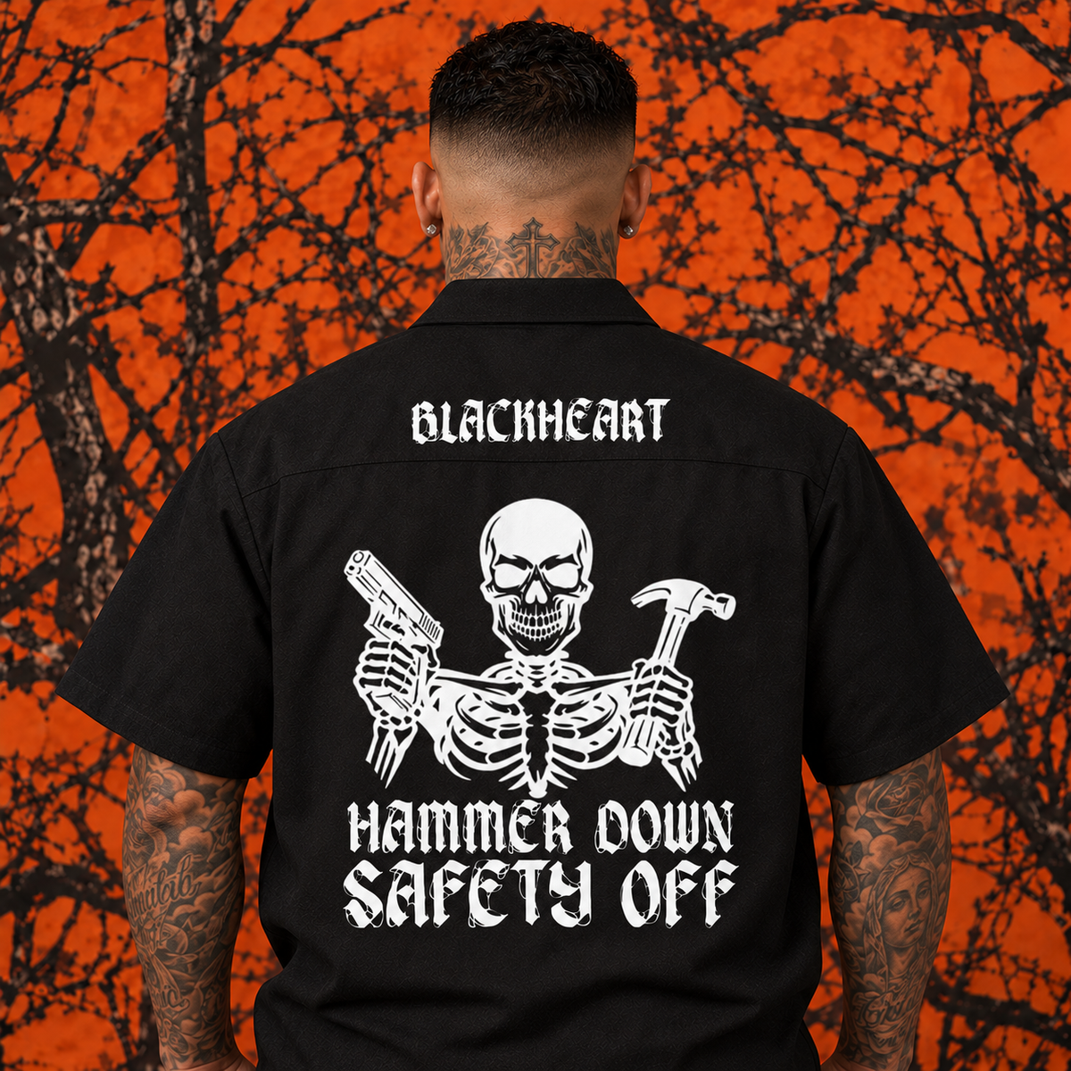 "Blackheart Mechanic" Boxy Short Sleeve Button Up Shirt