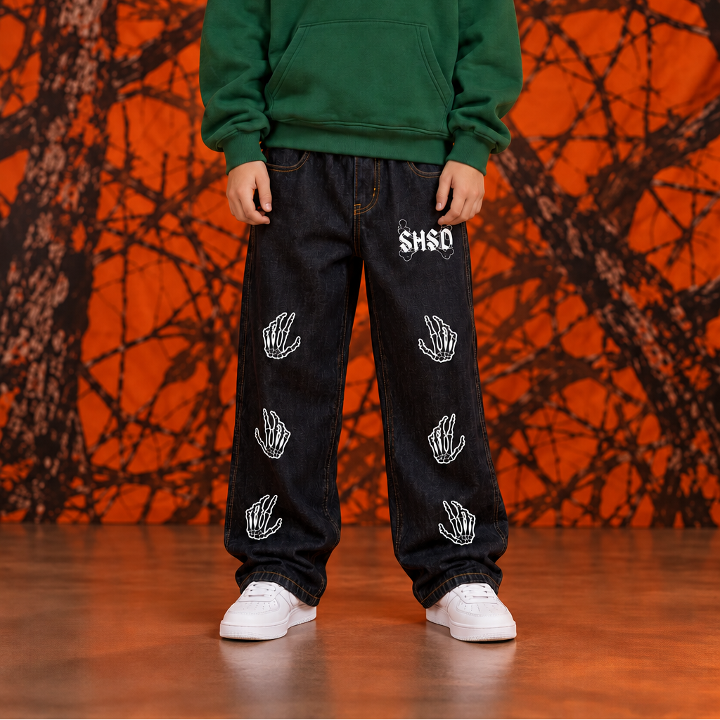 "Hands Off Me" Kid’s/Youth Elastic Waist Straight Leg Jeans