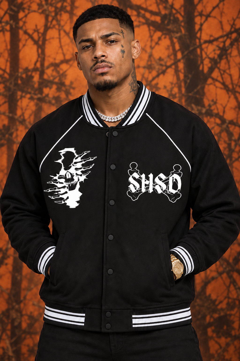 "Dead Soul" Trim Raglan Varsity Jacket