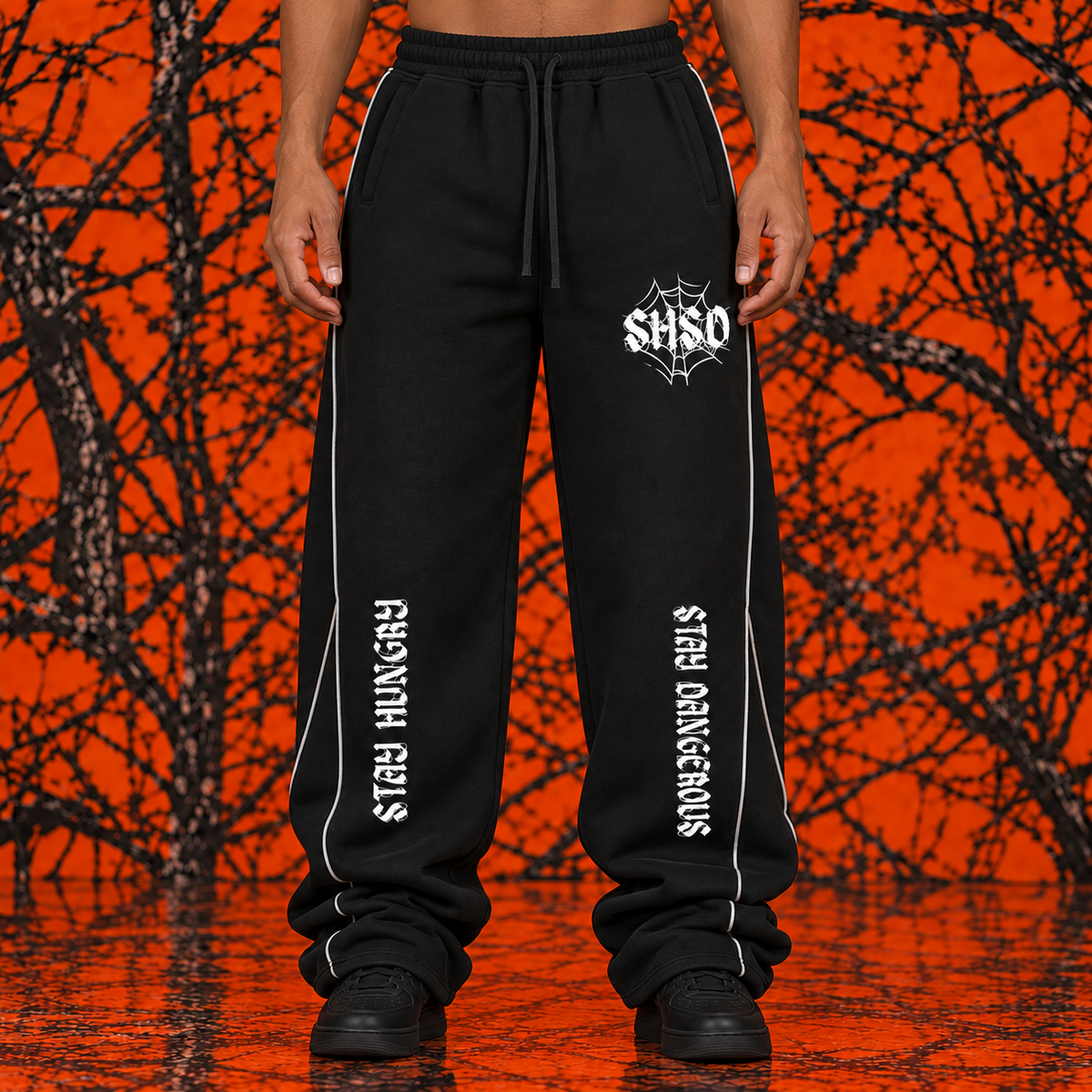 "96" Oversized Piping Fleece Barrel Leg Sweatpants