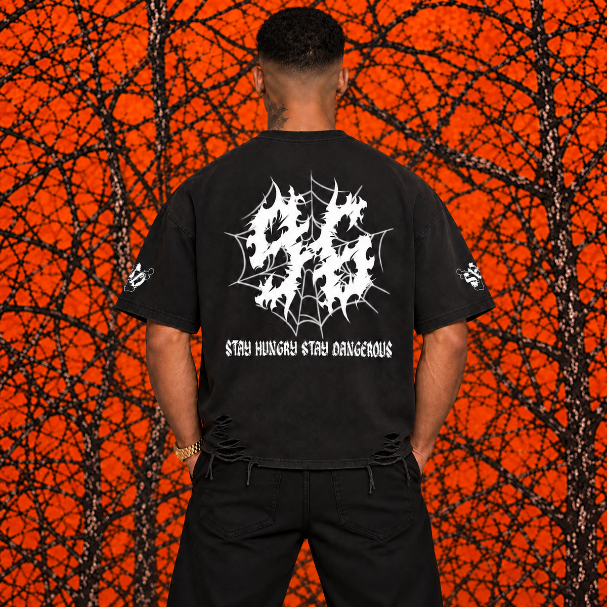 "Dead Soul" Snow Washed Raw-Hem T-Shirt