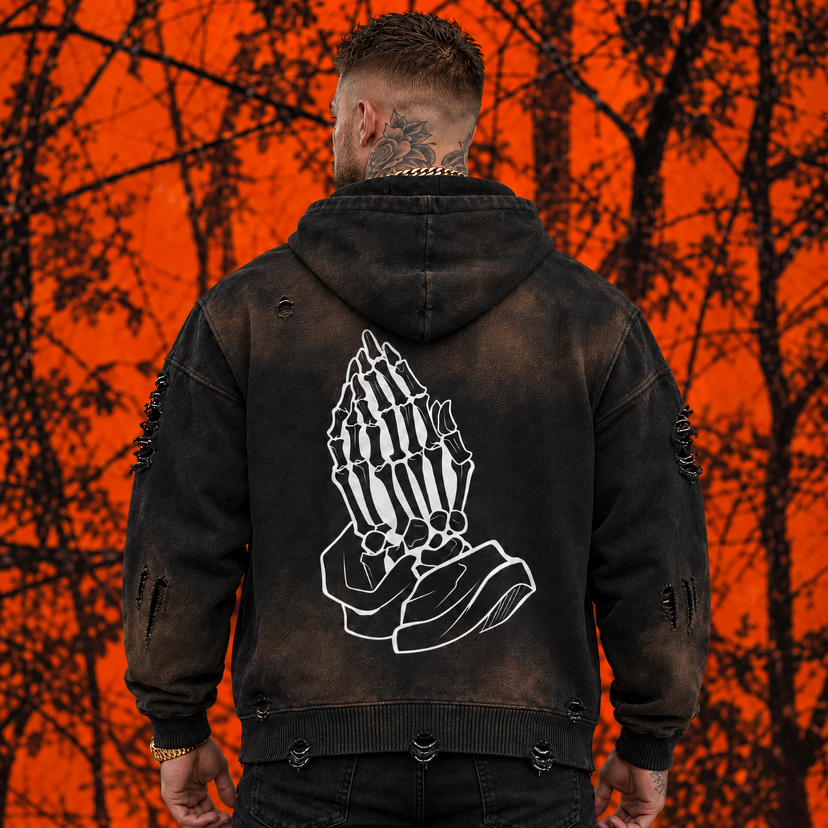 "Dead Prayers" Distressed Full Zip Hoodie