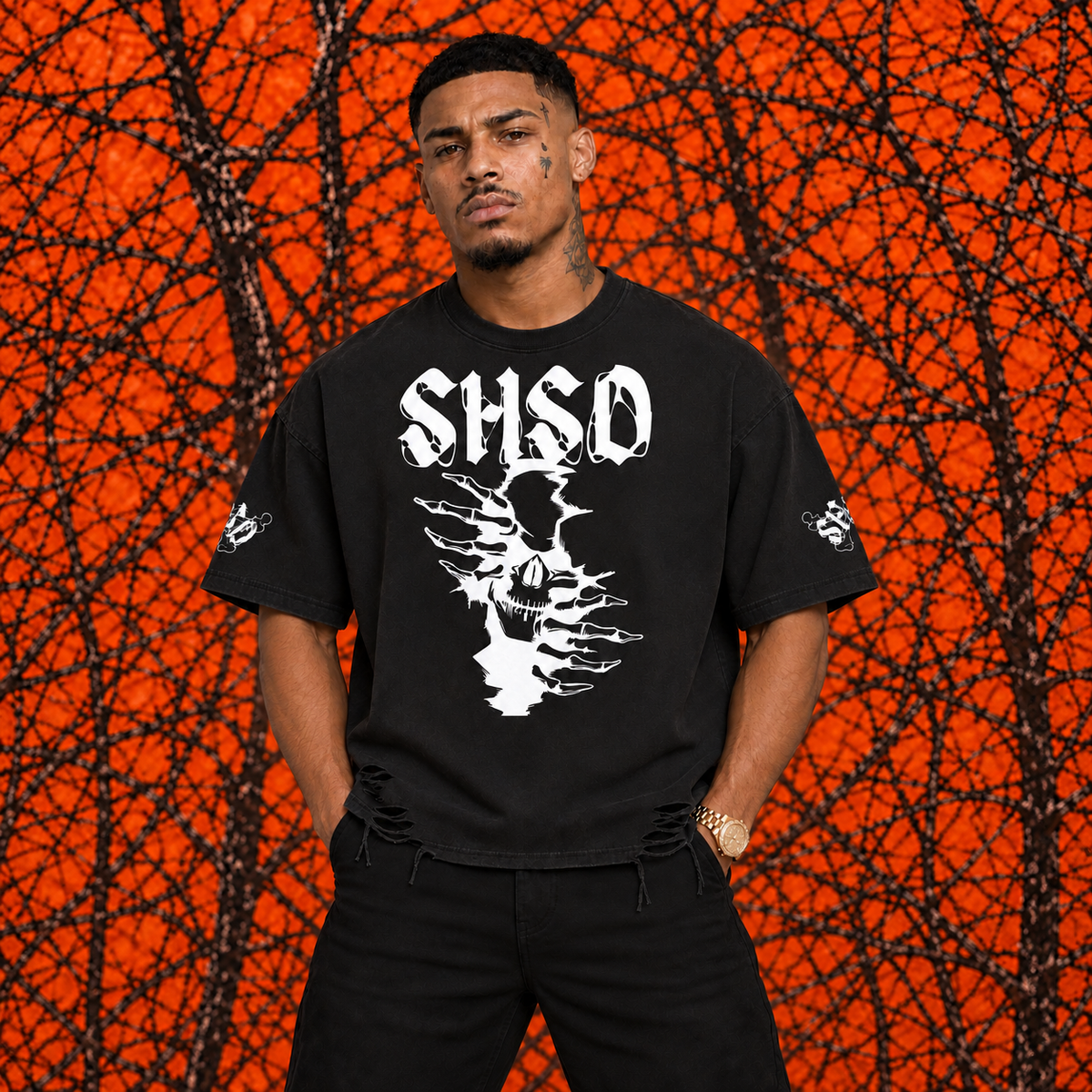 "Dead Soul" Snow Washed Raw-Hem T-Shirt
