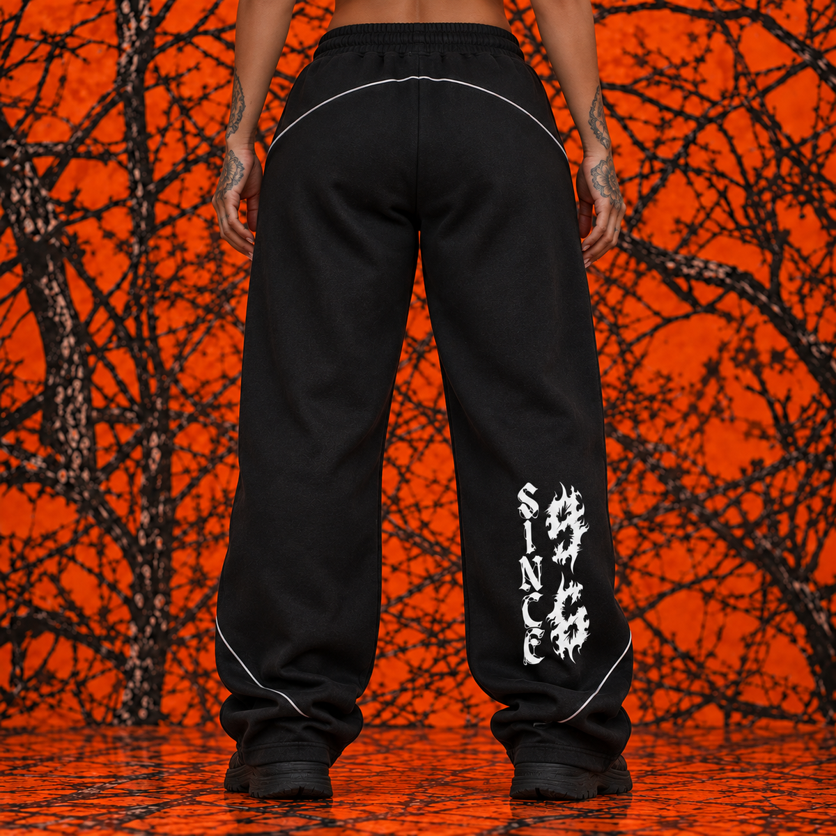 "96" Oversized Piping Fleece Barrel Leg Sweatpants