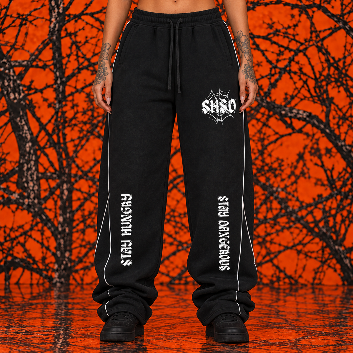 "96" Oversized Piping Fleece Barrel Leg Sweatpants