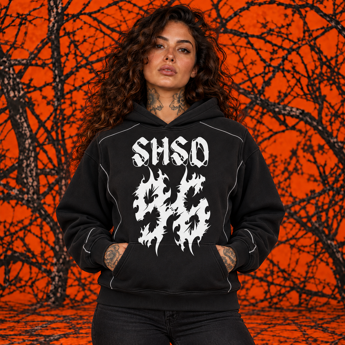 "96" Oversized Piping Fleece Hoodie