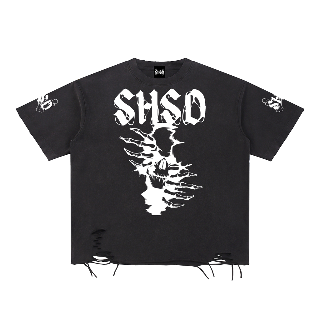 "Dead Soul" Snow Washed Raw-Hem T-Shirt
