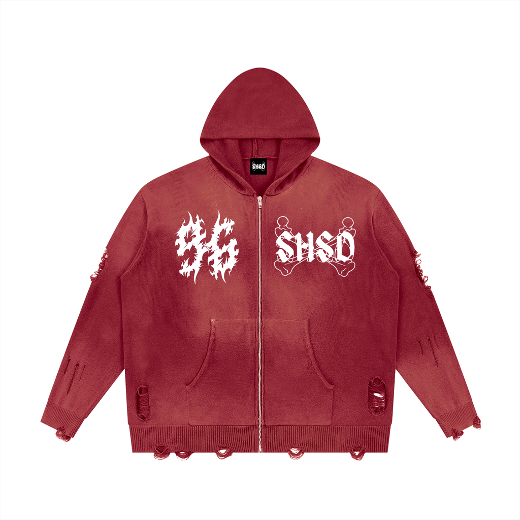"Dead Prayers" Distressed Full Zip Hoodie