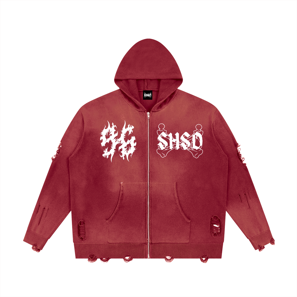 "Dead Prayers" Distressed Full Zip Hoodie