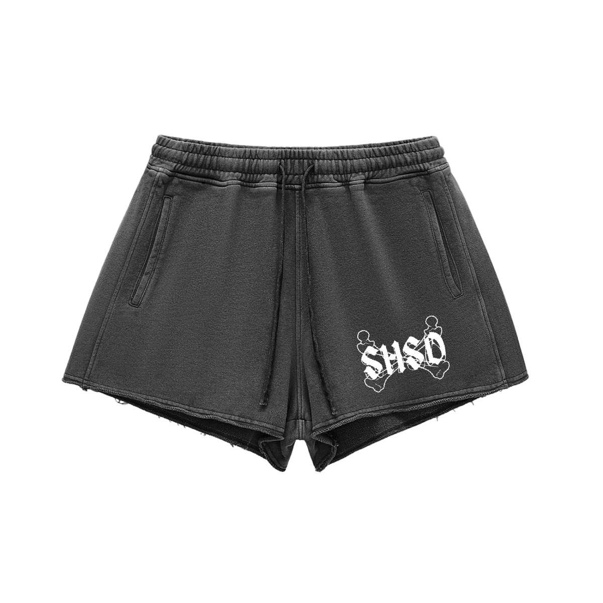 "96" Snow Washed Raw Edge Drawstring Shorts