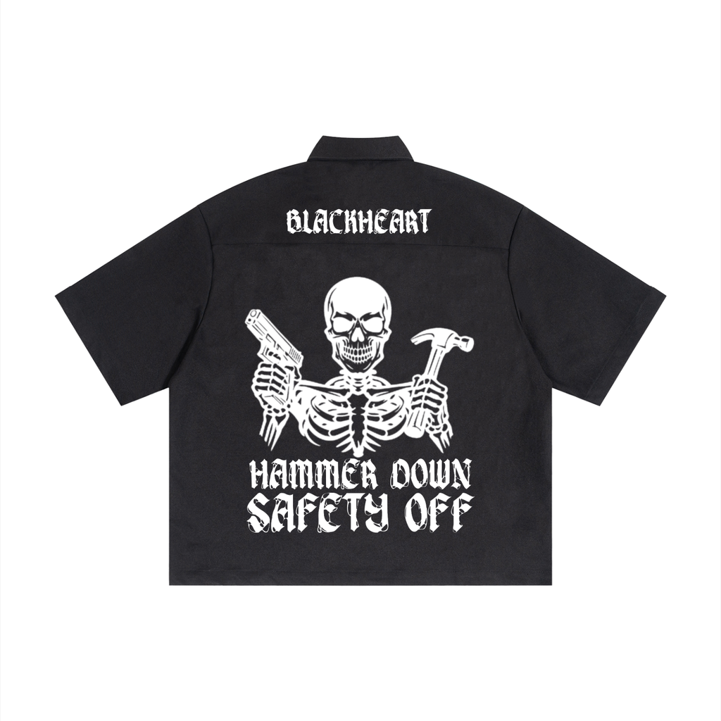 "Blackheart Mechanic" Boxy Short Sleeve Button Up Shirt