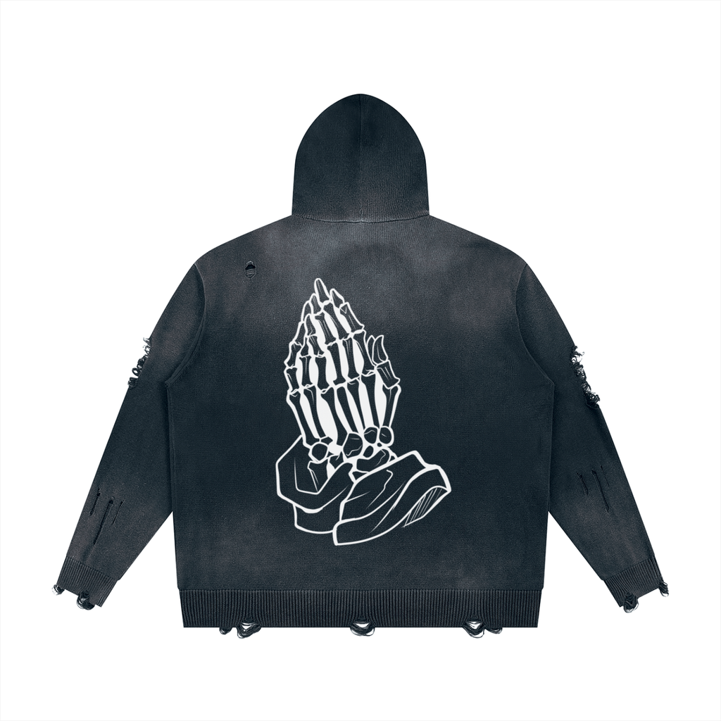 "Dead Prayers" Distressed Full Zip Hoodie