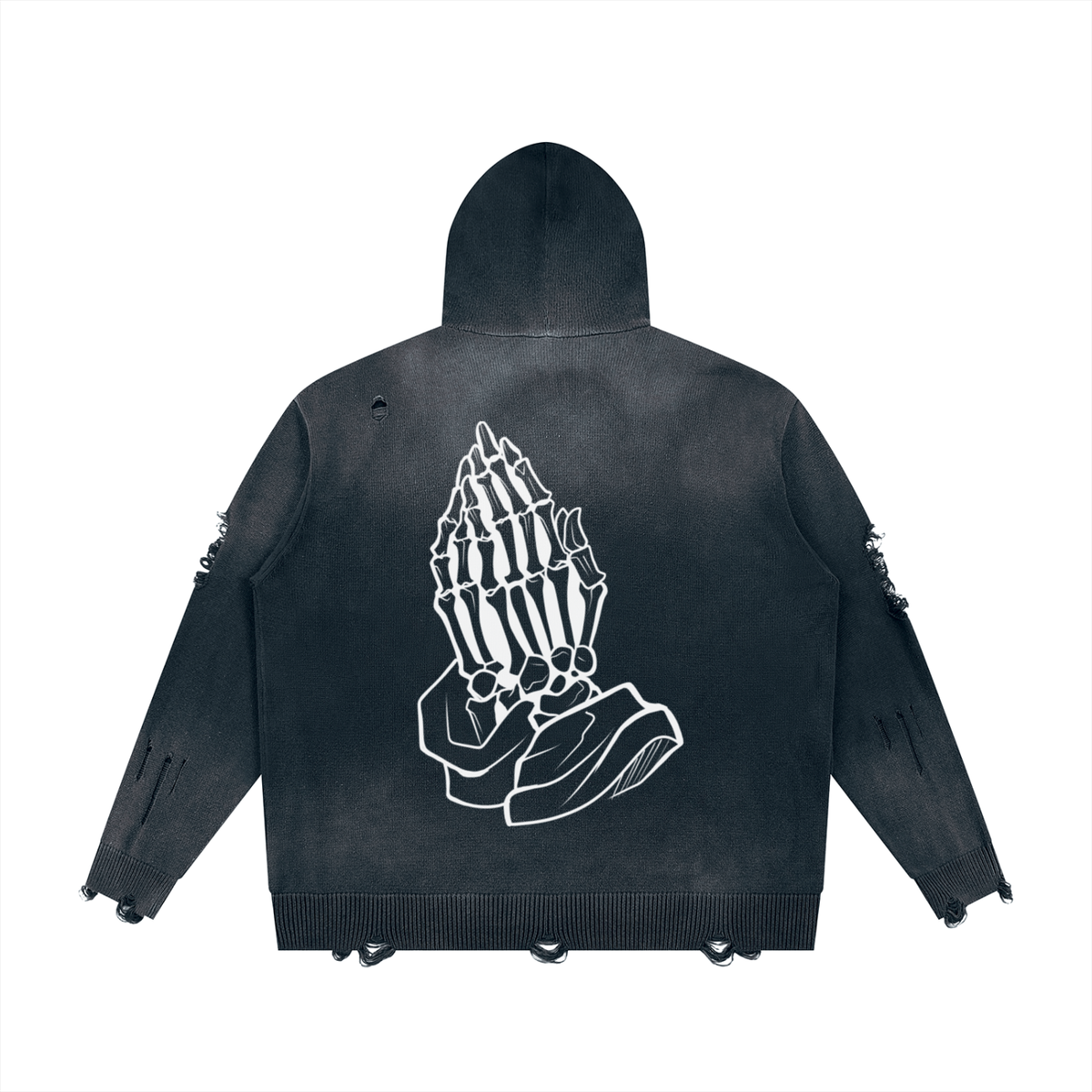 "Dead Prayers" Distressed Full Zip Hoodie