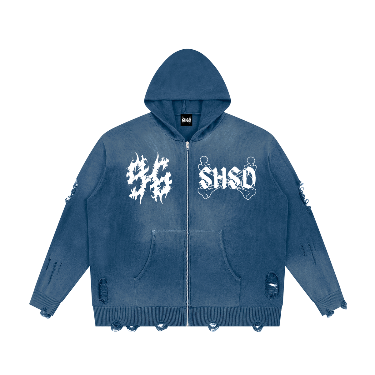 "Dead Prayers" Distressed Full Zip Hoodie